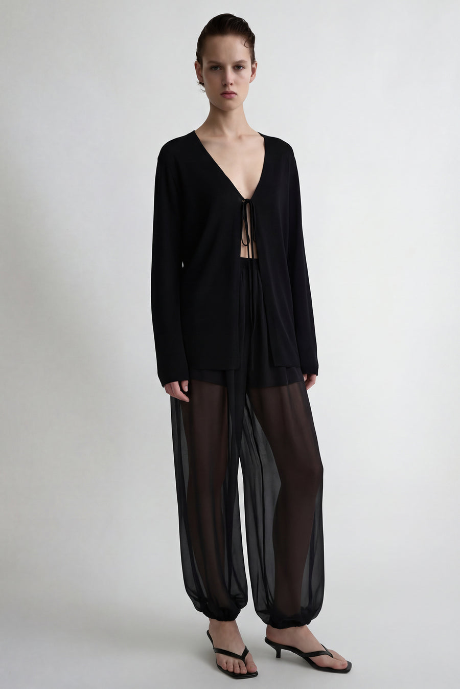 Sheer Silk Harem Pants - Black