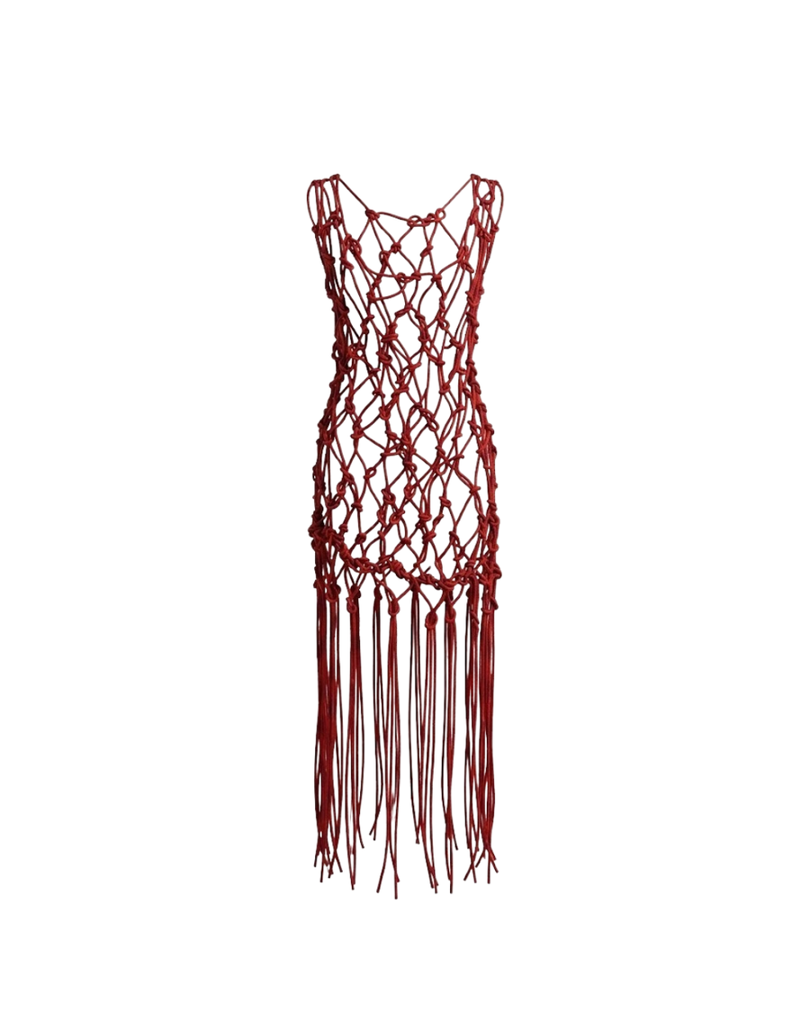 Nia Thomas - Macrame Leather Dress - Red