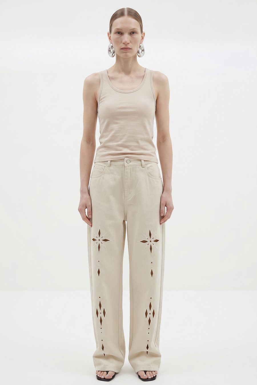 Star Cutout Wide-Leg Denim Trousers