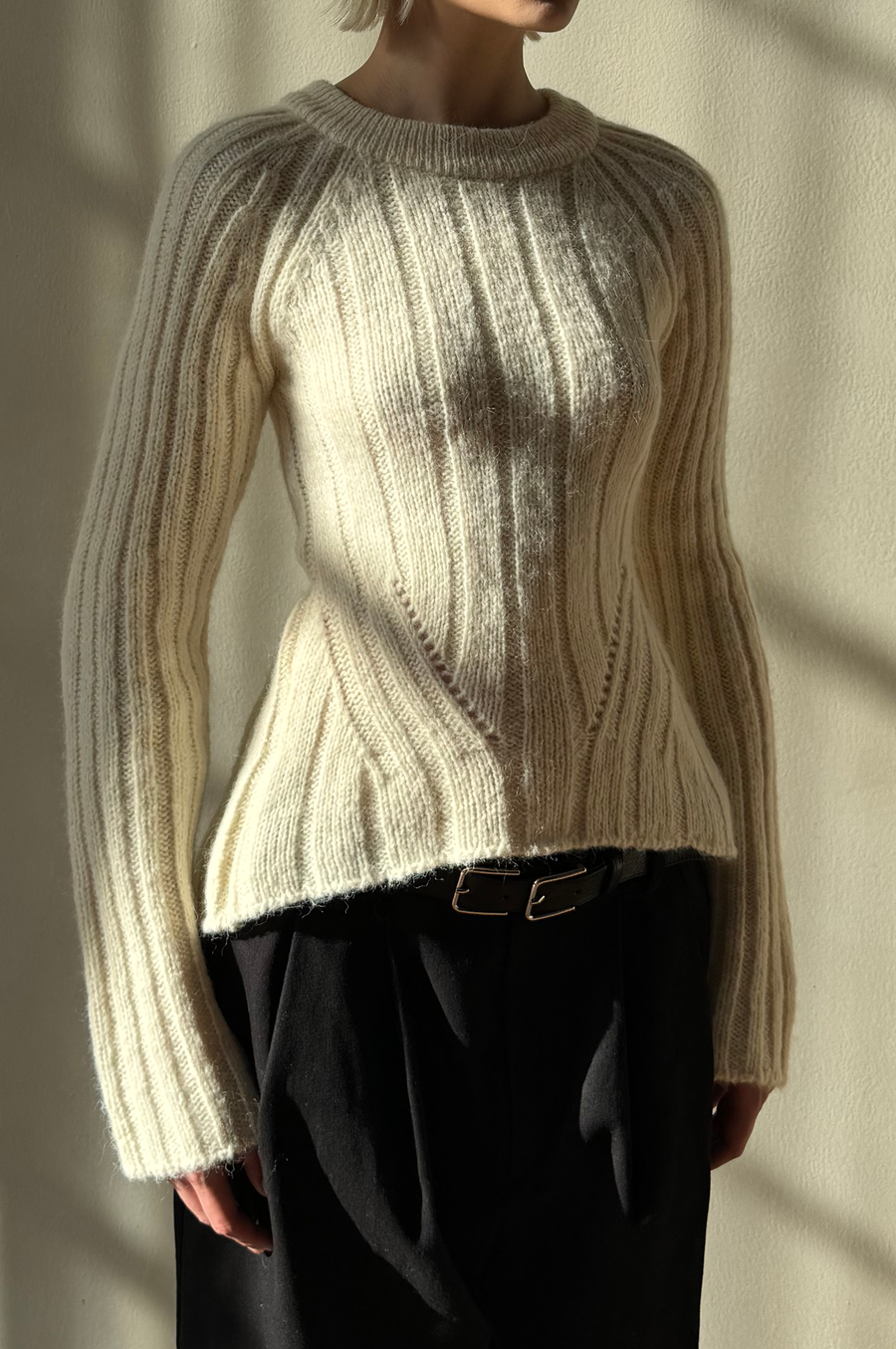 Rib Knit Back Cutout Sweater - White