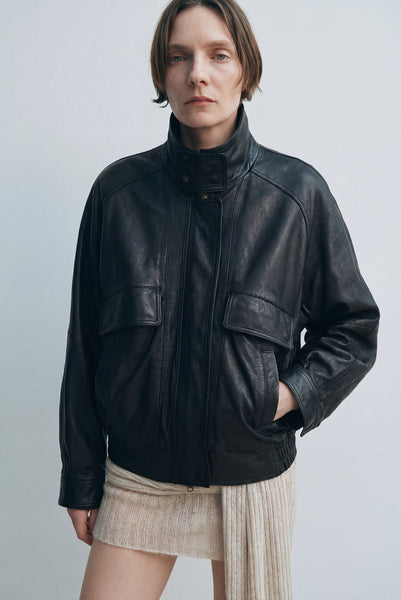 Oversized Moto Leather Jacket With Pockets – Simonett