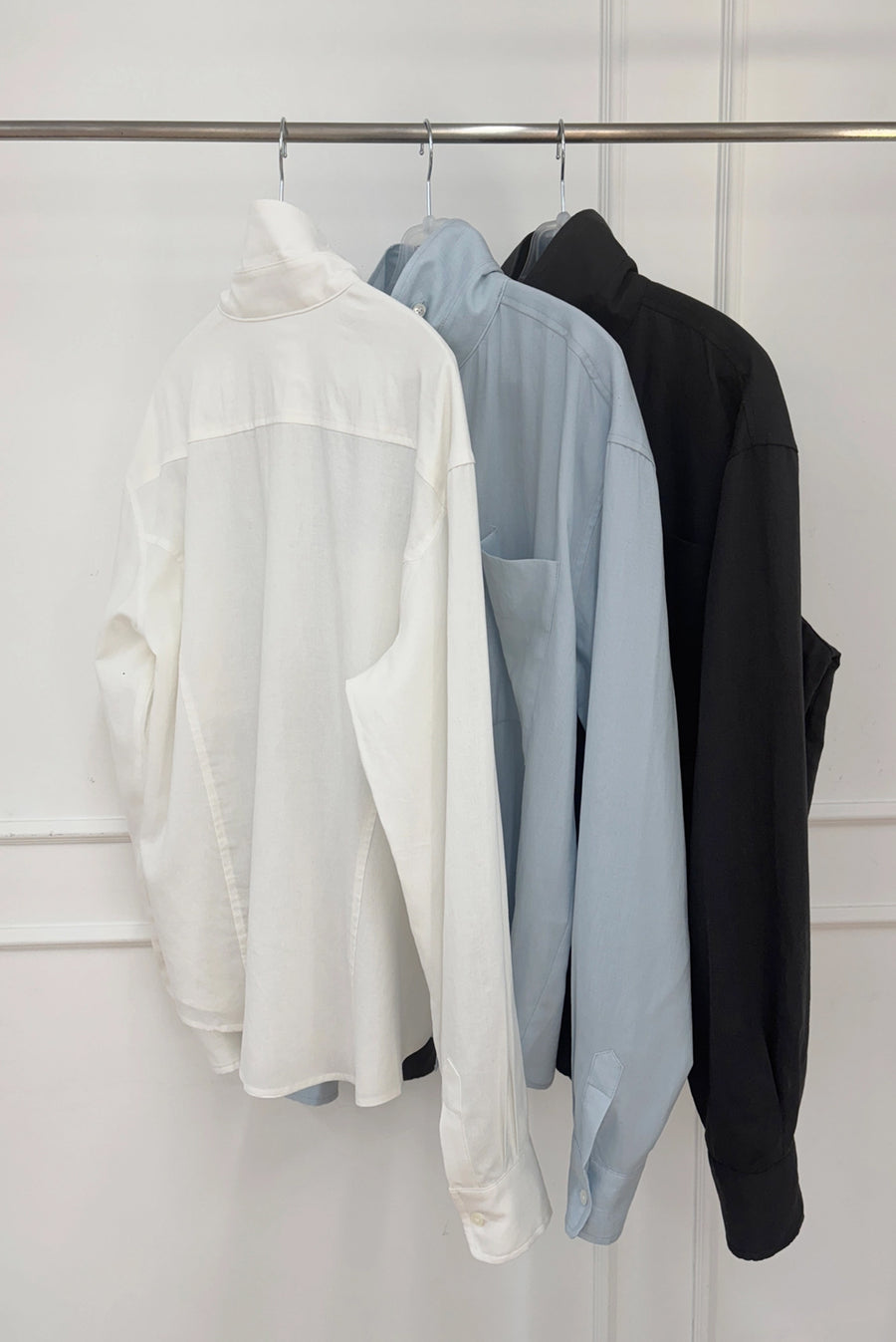 Button-Up High Collar Large Pocket Shirt - White