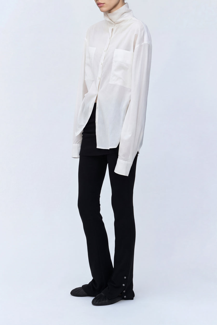 Button-Up High Collar Large Pocket Shirt - White