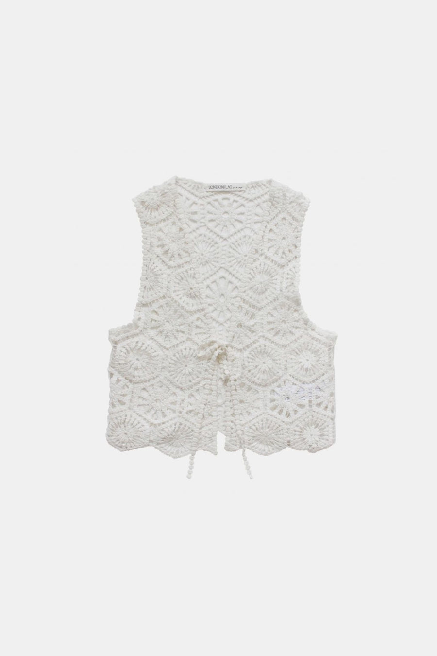 Open-Weave Crochet Front-Tie Vest - Ivory