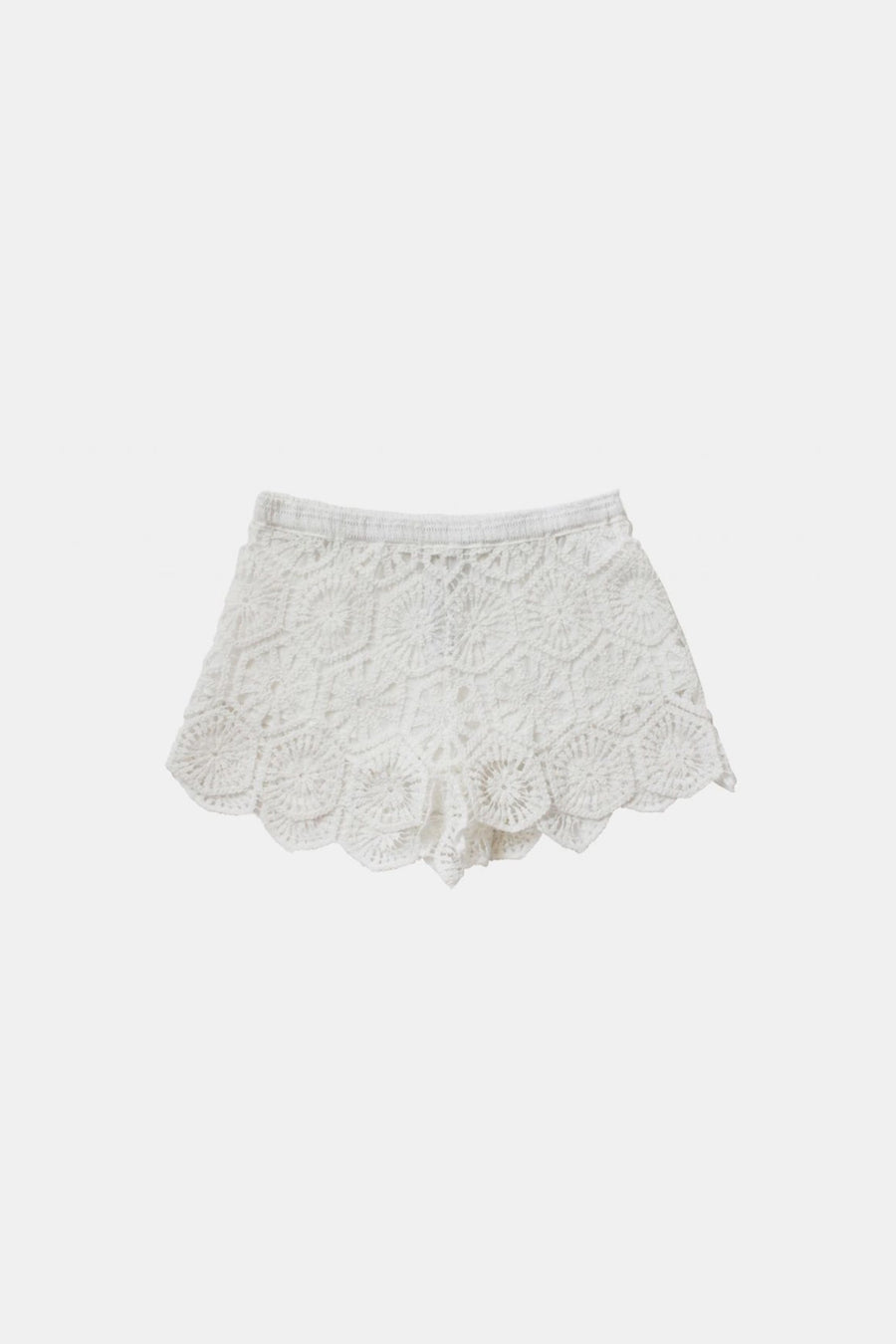 Open-Knit Crochet Scallop-Hem Shorts - Ivory