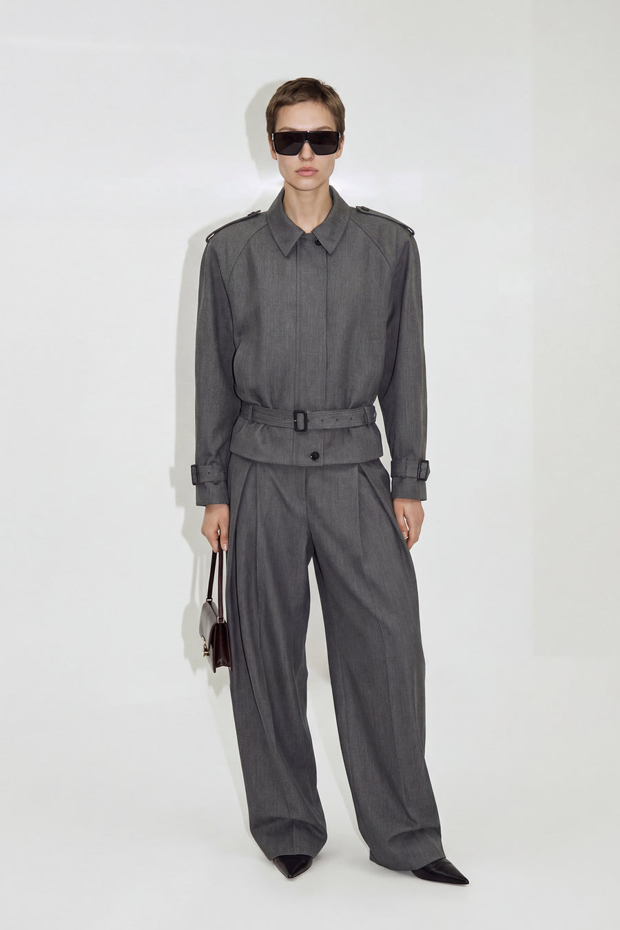 Wide Leg Reverse Pleat Trouser - Gray