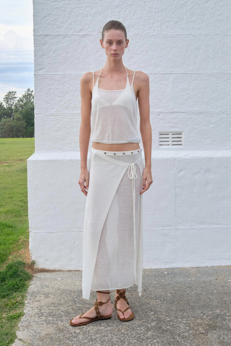 Fine-Knit Linen Wrap Skirt - Cream