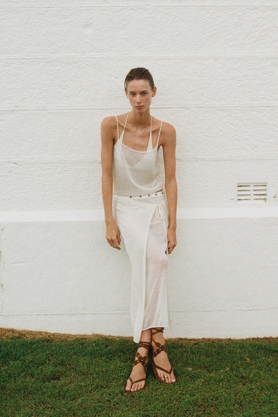 Fine-Knit Linen Wrap Skirt - Cream
