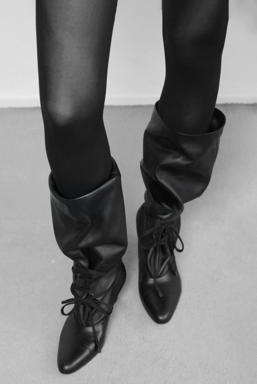 Slouch Leather Lace Up Boots