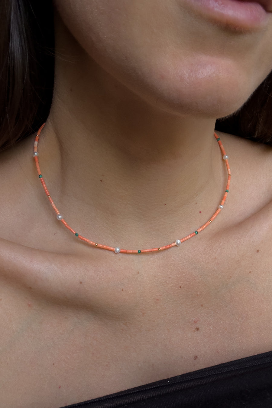 Orange Bead & Pearl Necklace