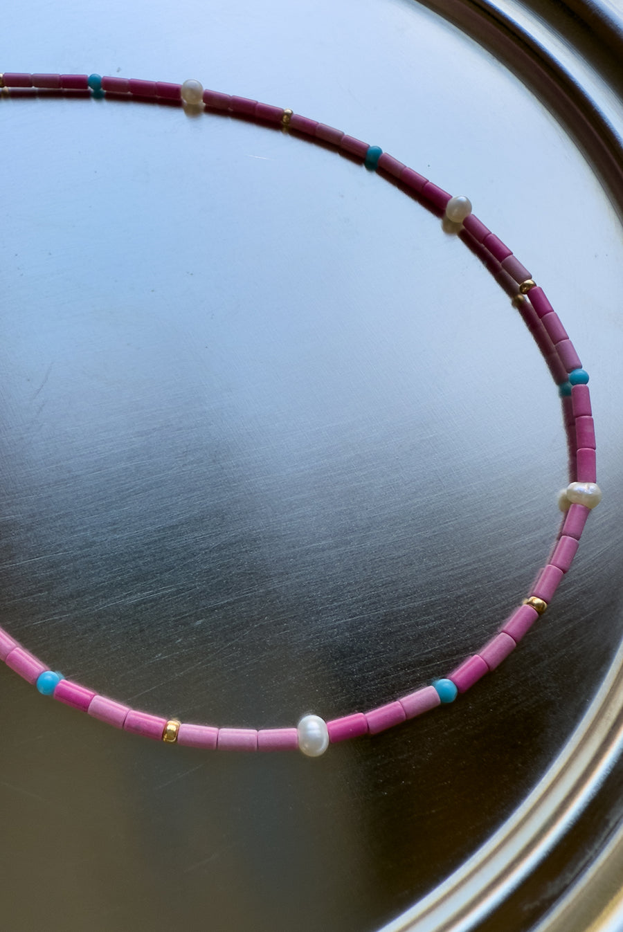 Pink Bead & Pearl Necklace