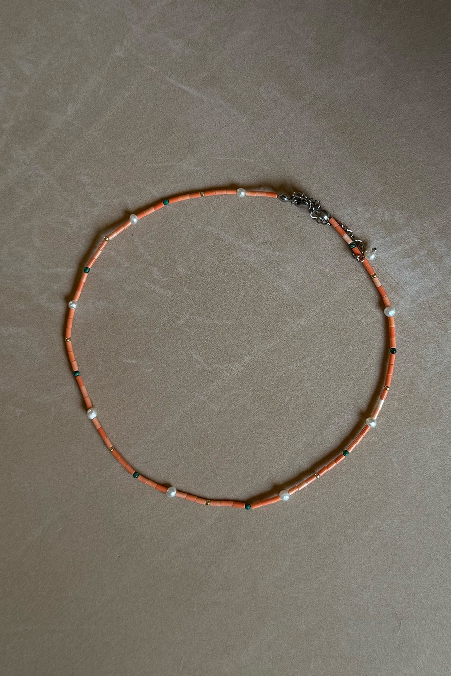 Orange Bead & Pearl Necklace