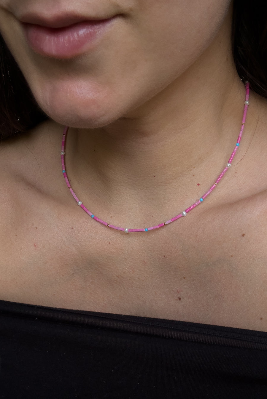 Pink Bead & Pearl Necklace