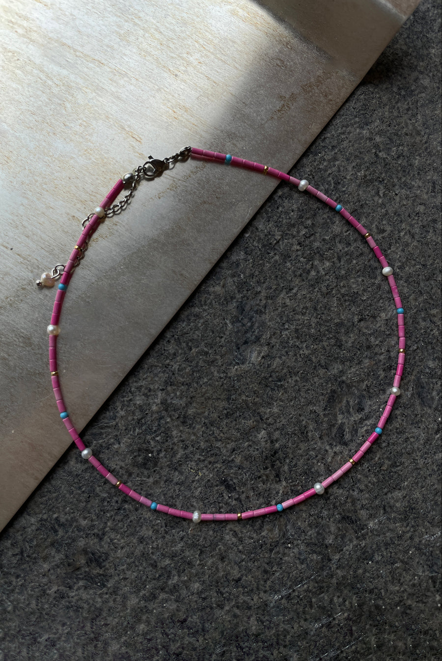 Pink Bead & Pearl Necklace