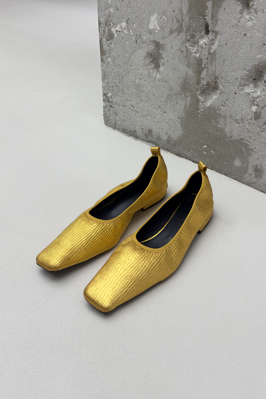 Textured Square Toe Mules - Gold