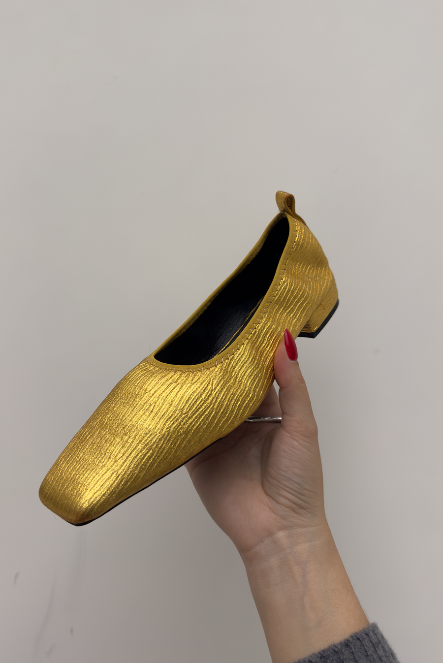 Textured Square Toe Mules - Gold