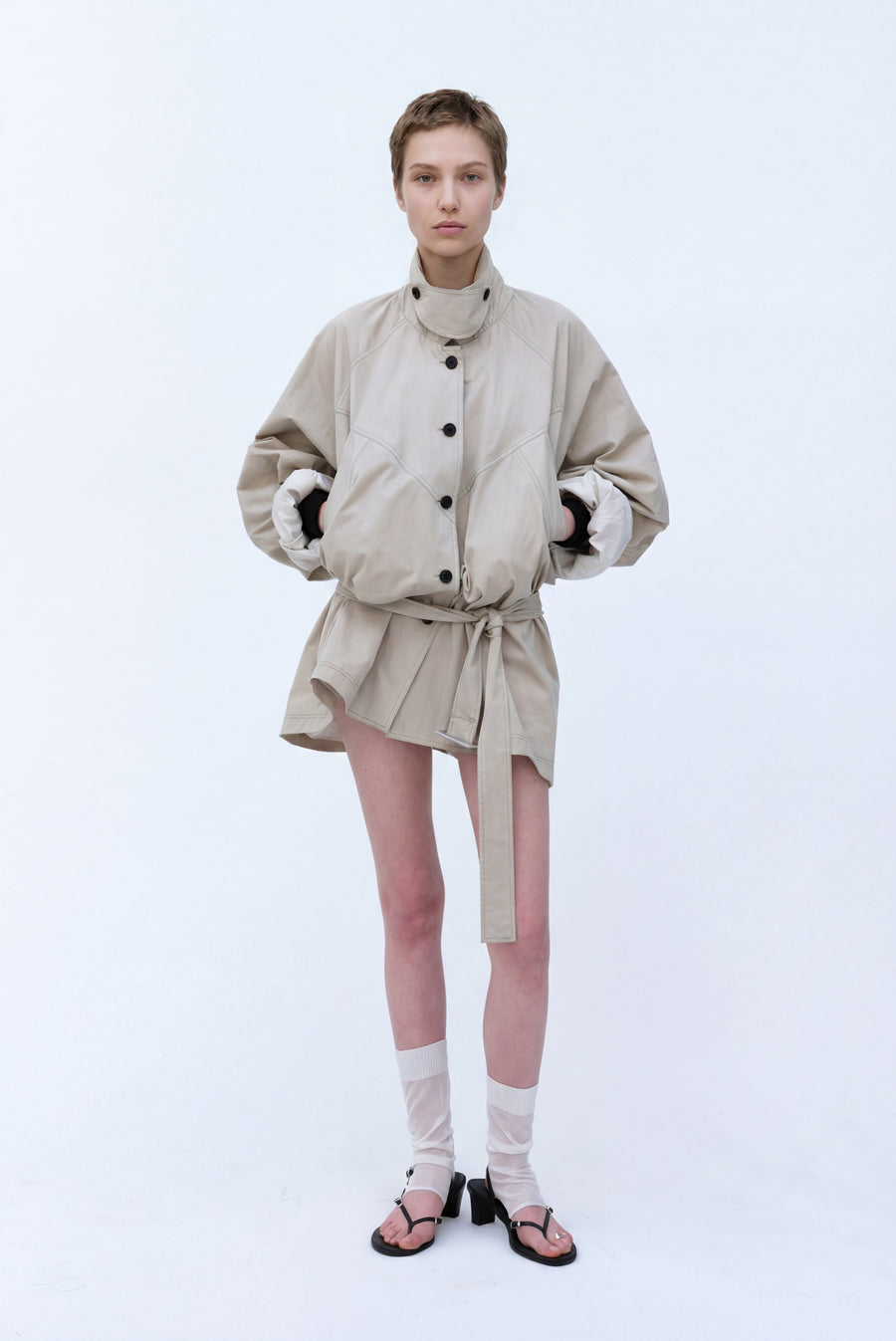 Raglan Mini Trench Jacket - Khaki