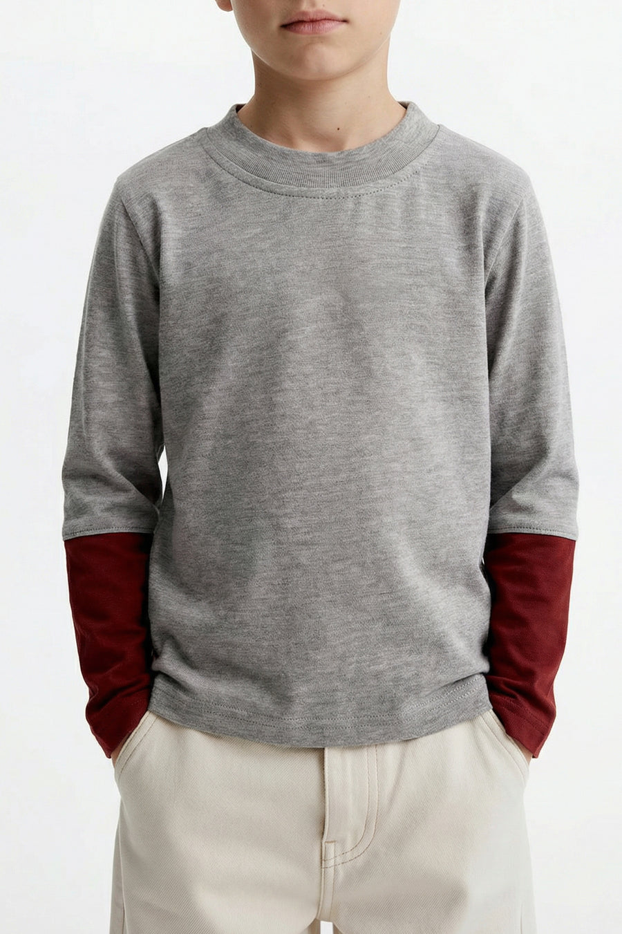 Kids - Contrast Long Sleeve T - Gray/Red