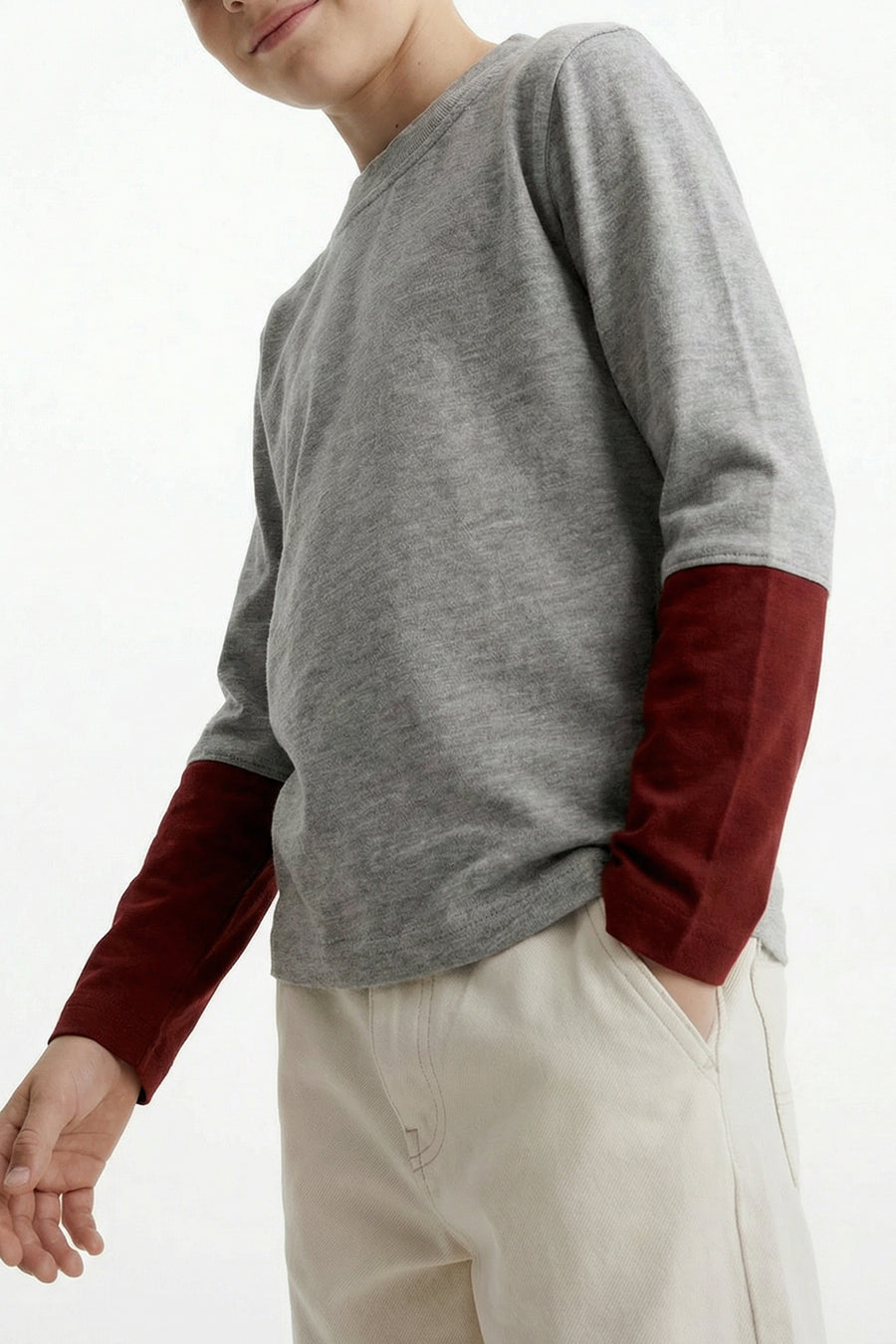 Kids - Contrast Long Sleeve T - Gray/Red