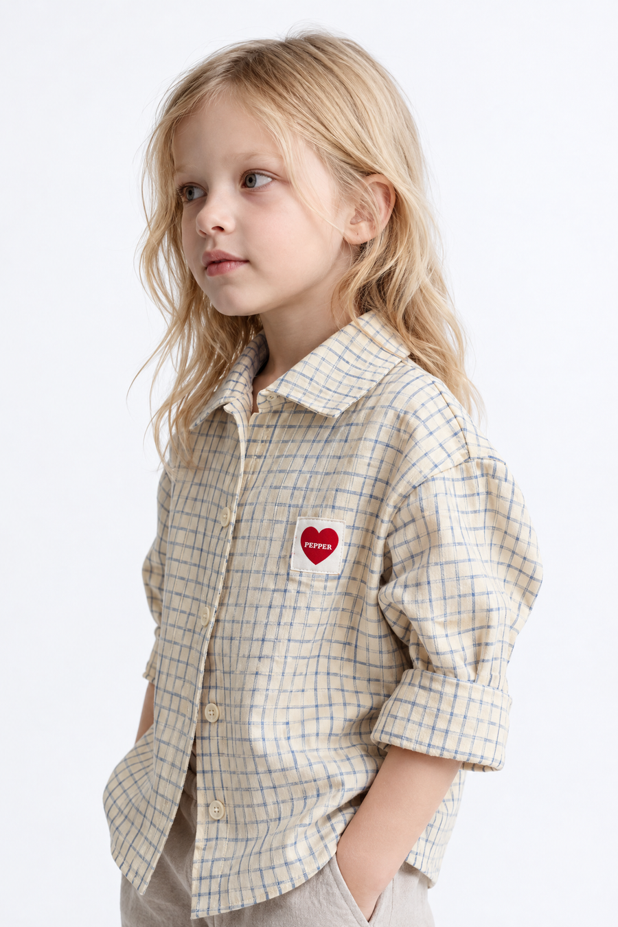 Kids - Ivory Blue Plaid Button-Down Shirt