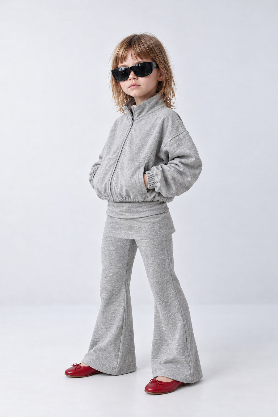 Kids - Fold-Over Waist Wide-Leg Pants – Grey