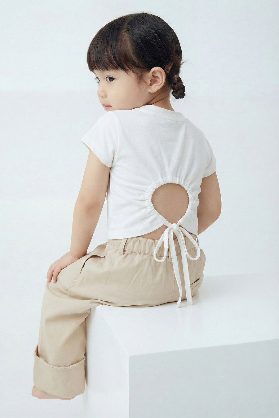 Kids - Cinched Cutout T - White