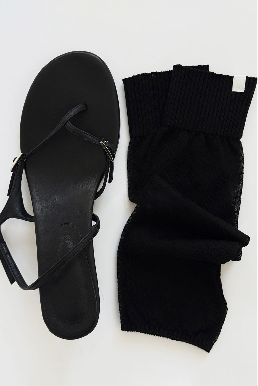 Leather Strap Buckle Sandals - Black