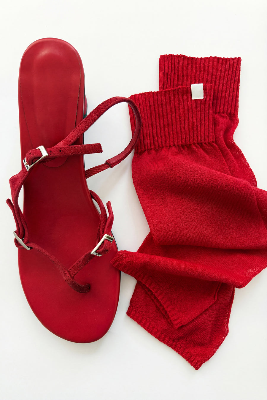 Leather Strap Buckle Sandals - Red