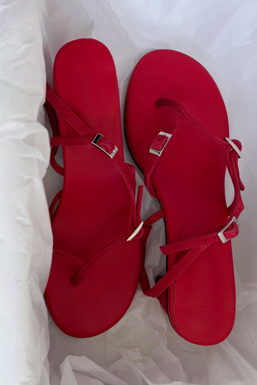 Leather Strap Buckle Sandals - Red
