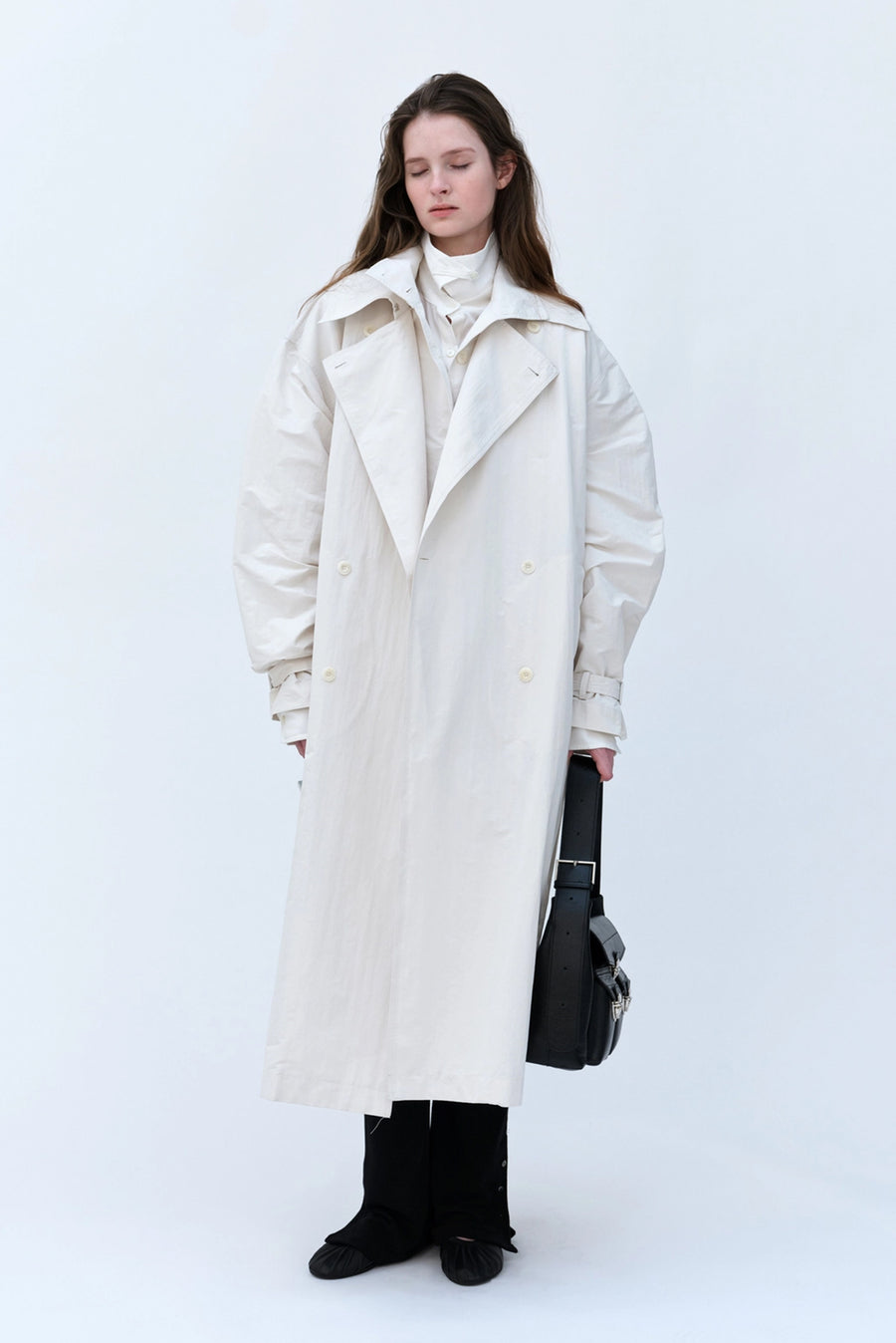 Lightweight Drop Shoulder Trench Coat - Off-White