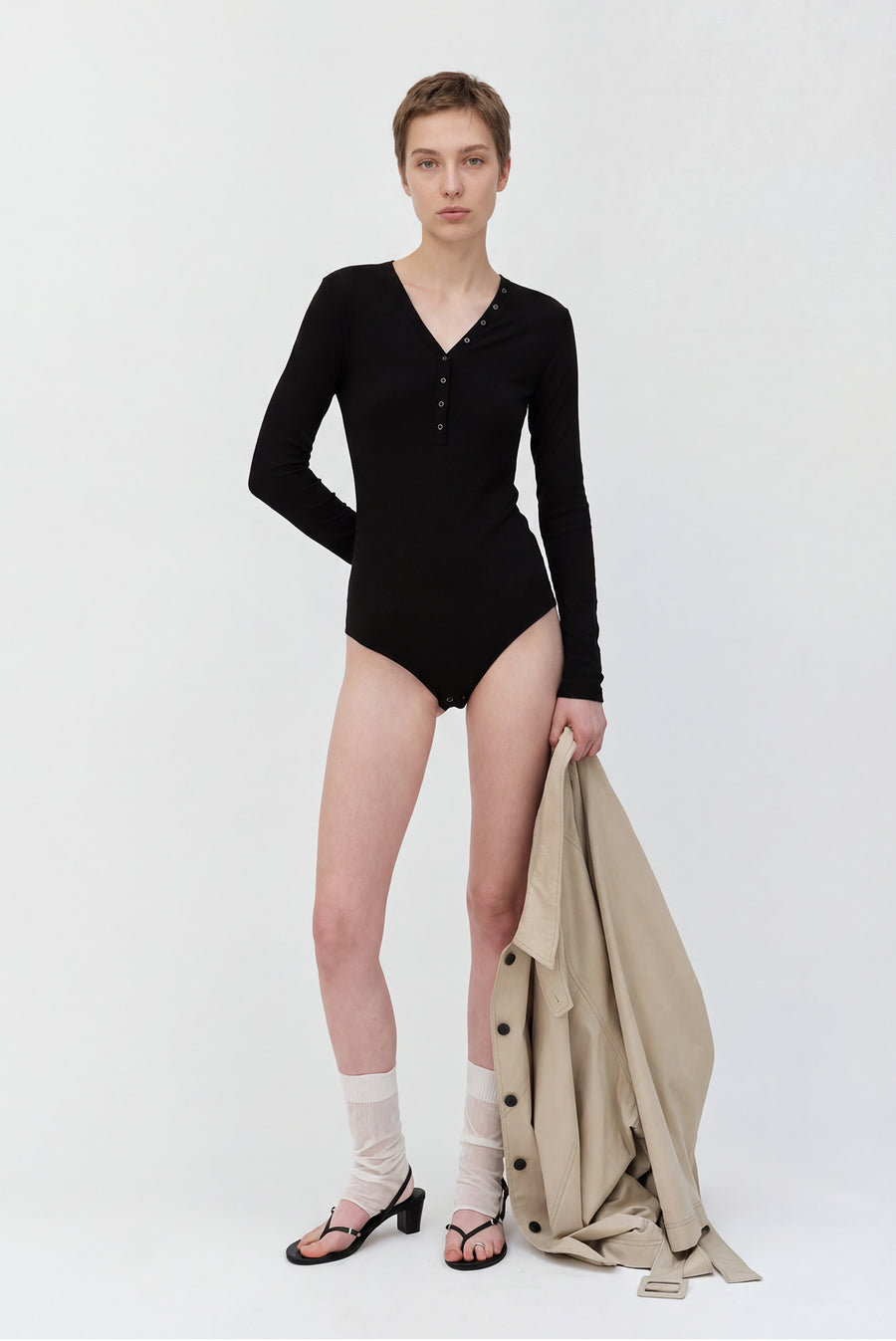 Long Sleeve Bodysuit Tee - Black