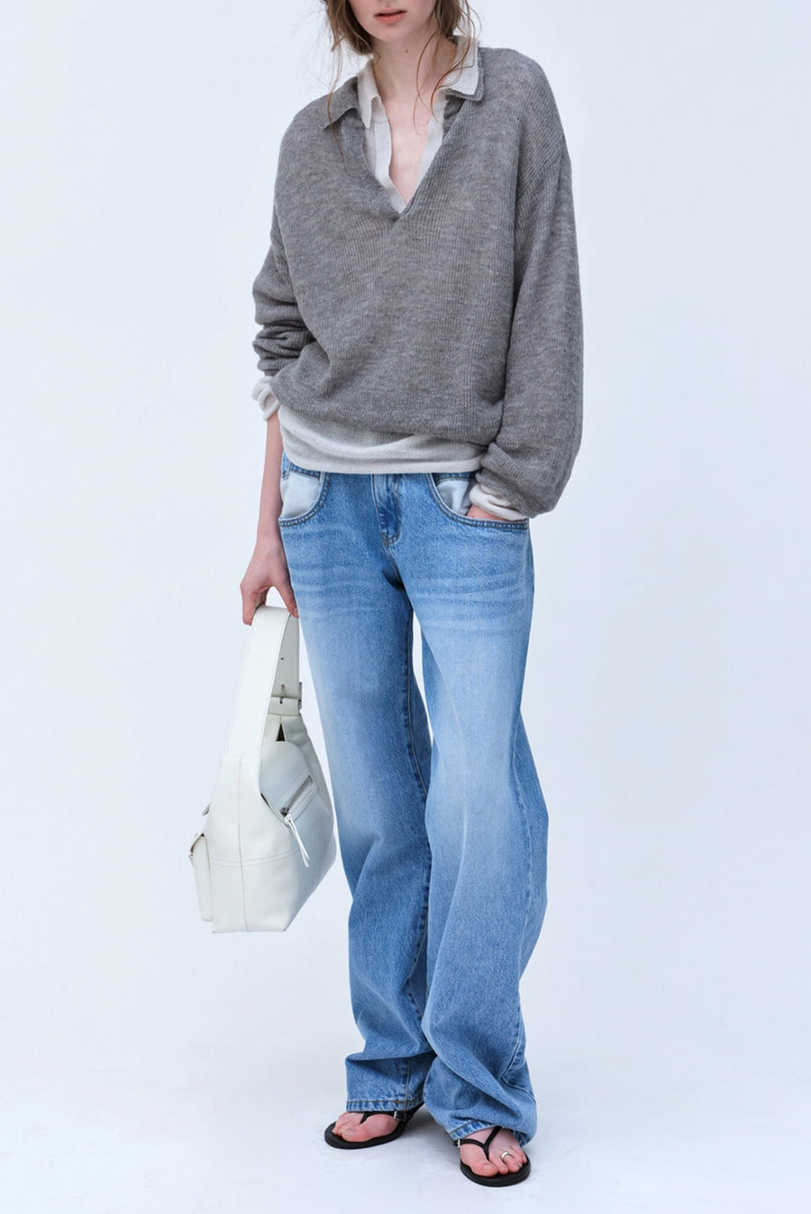 Mid-Rise Straight Jeans - Blue