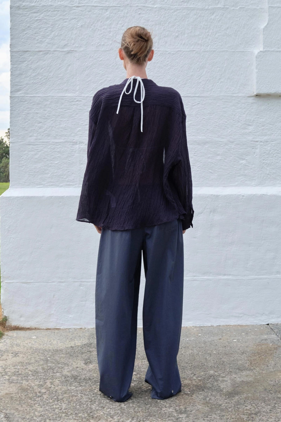 Wide-Leg Low-Waist Pants - Navy