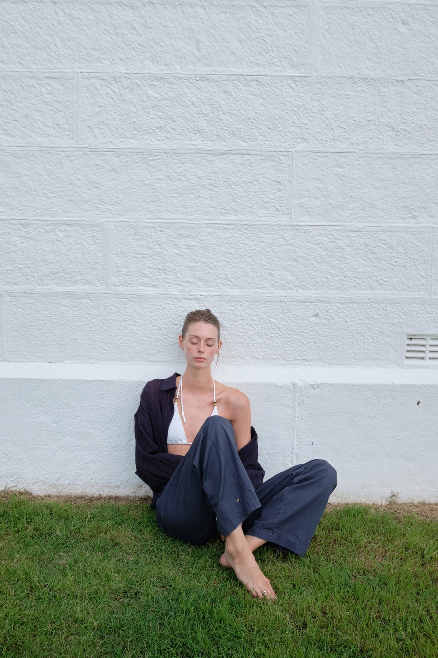 Wide-Leg Low-Waist Pants - Navy