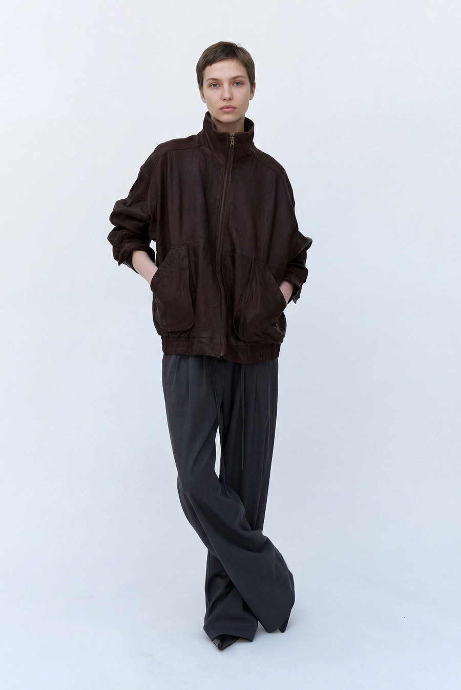 Lambskin Leather Wrinkle Jacket - Burgundy
