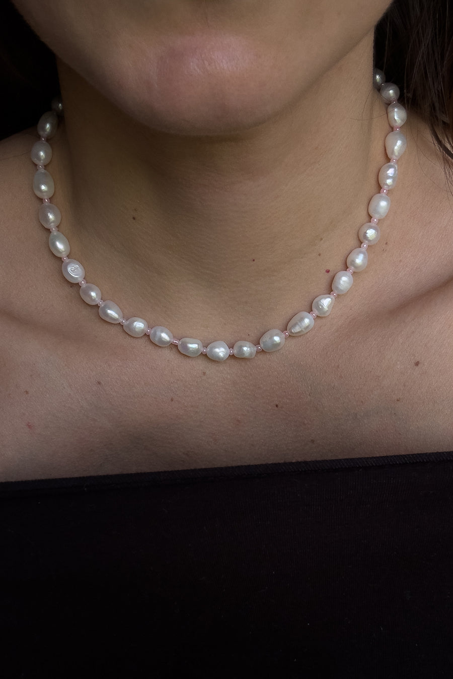 Color Cord Pearl Choker Necklace - Pink