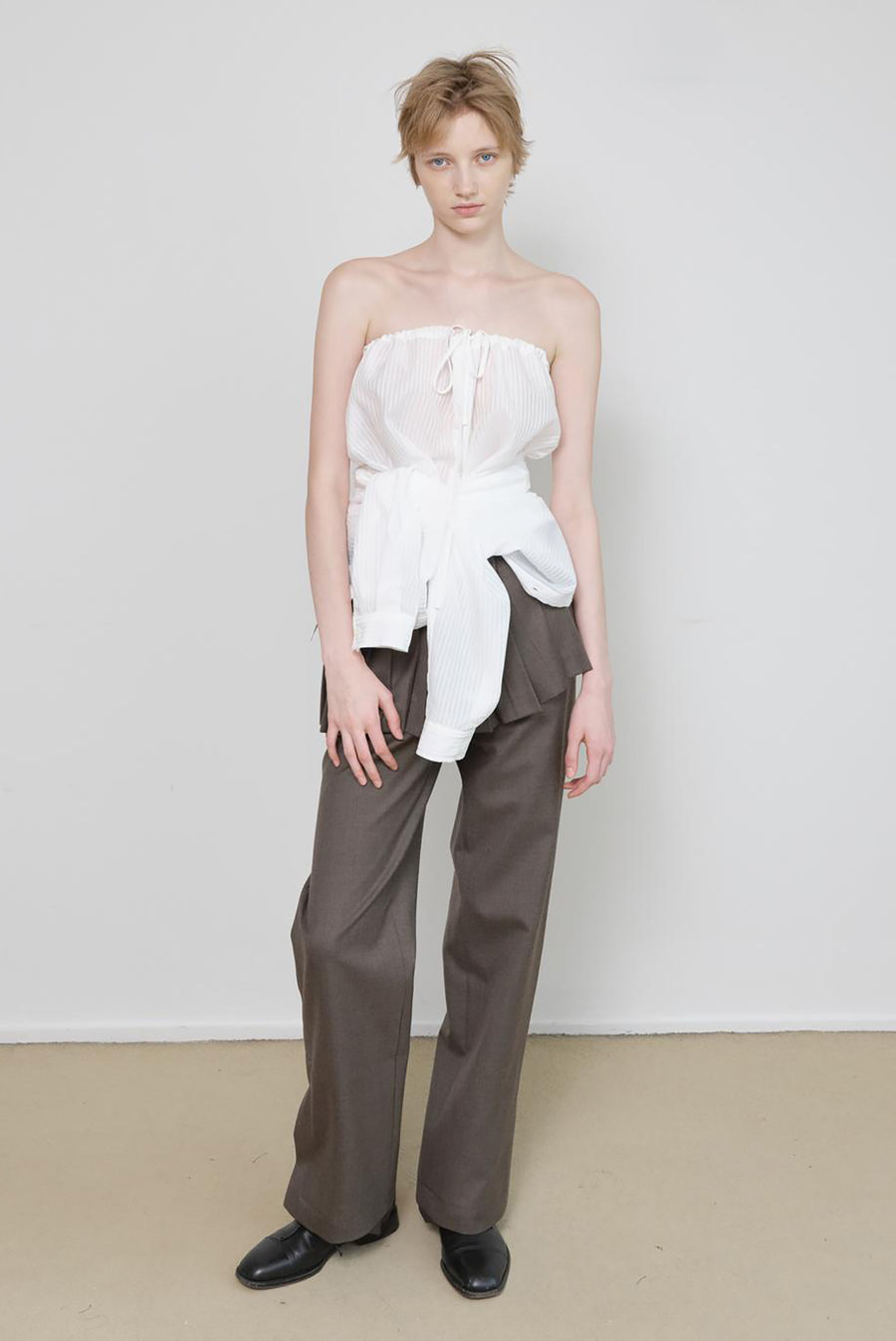 Sheer Striped Tube Top - White