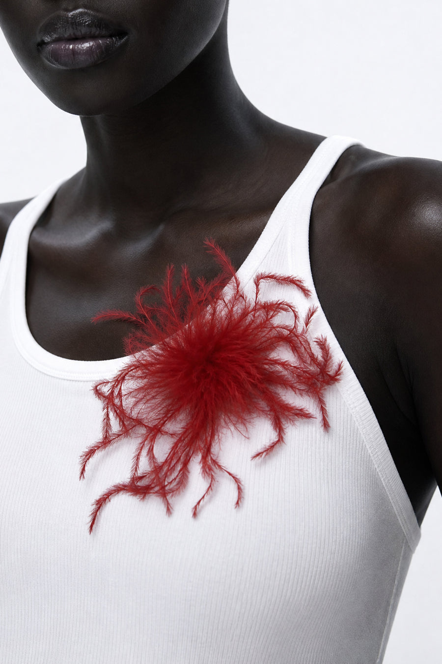 Ostrich Feather Pom Brooch – Red