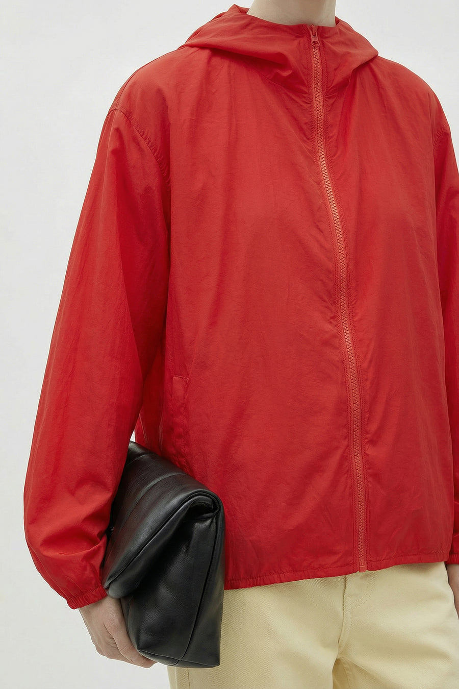 Lightweight Zip-Up Hooded Windbreaker - Red