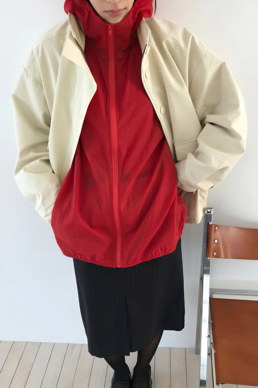 Lightweight Zip-Up Hooded Windbreaker - Red