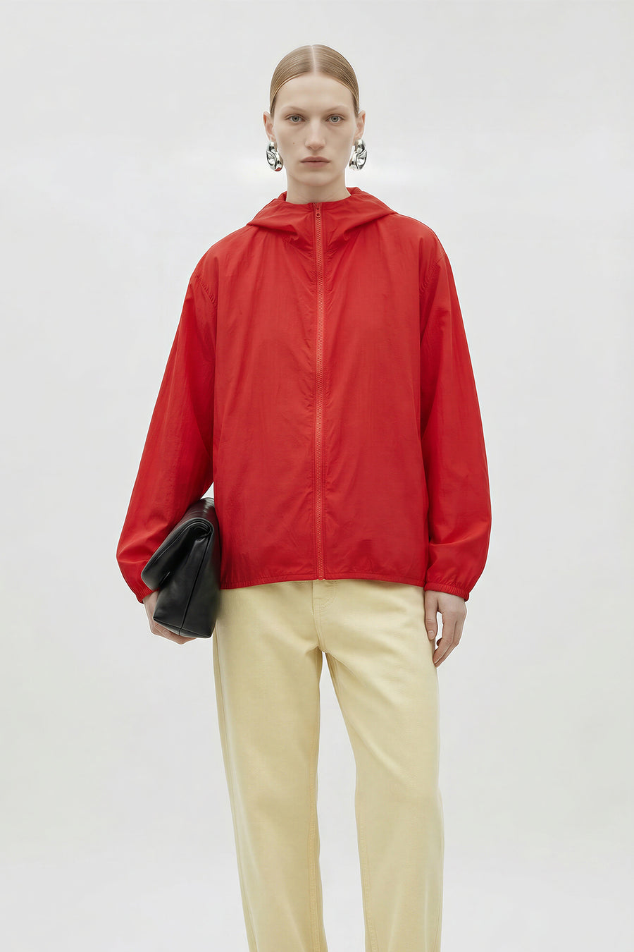 Lightweight Zip-Up Hooded Windbreaker - Red