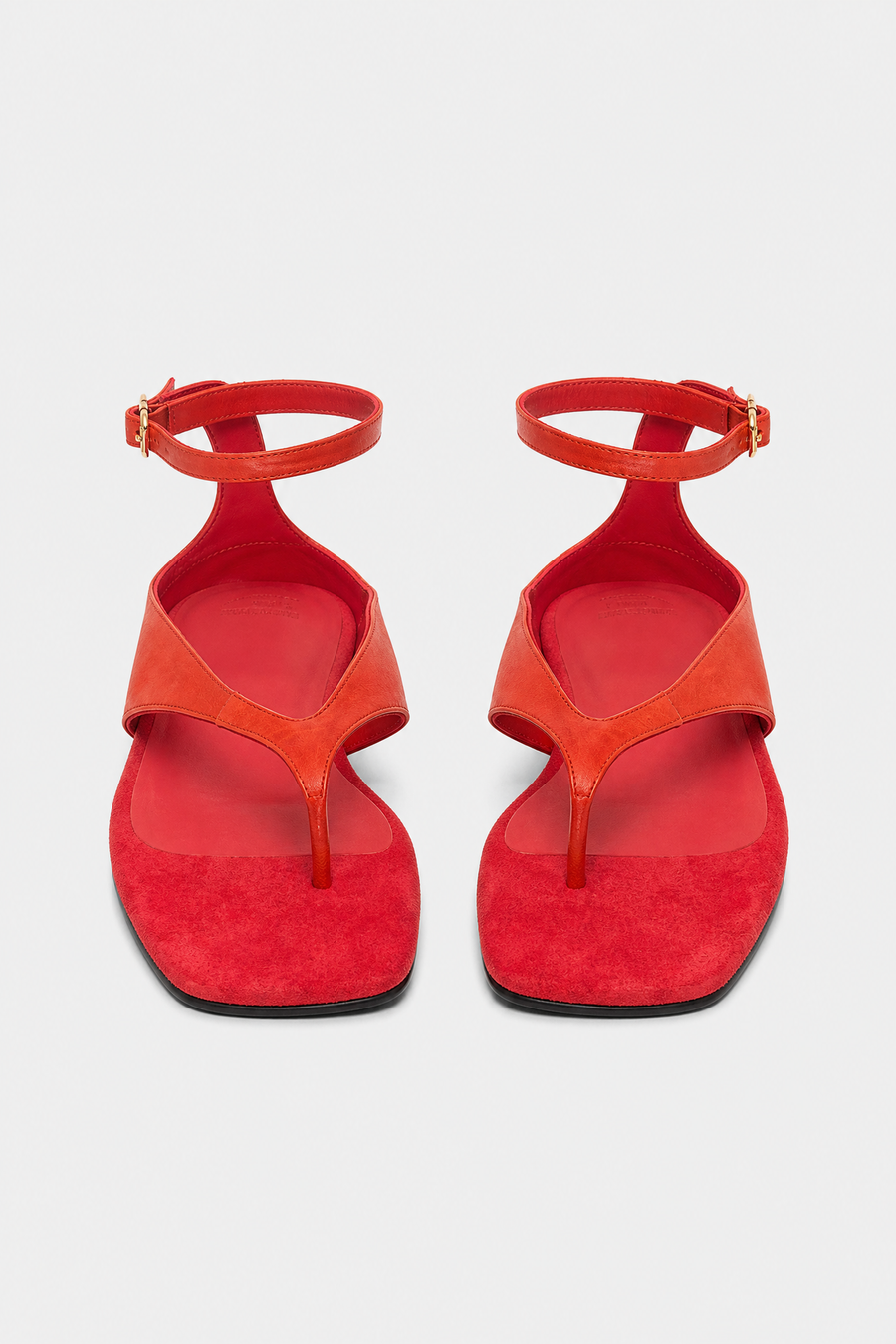 Red Square Toe Suede Leather Ankle Strap Sandals