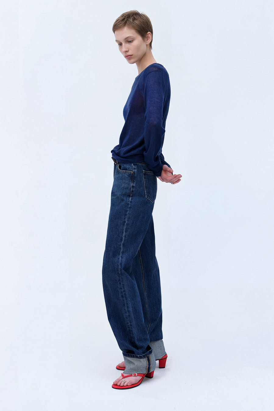 Roll-Up Straight Jeans - Denim