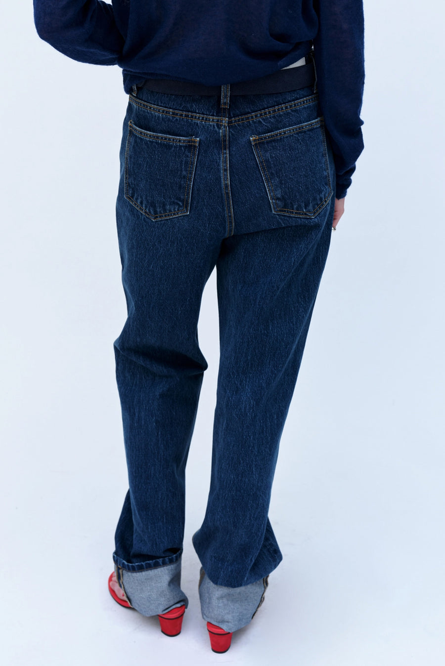 Roll-Up Straight Jeans - Denim