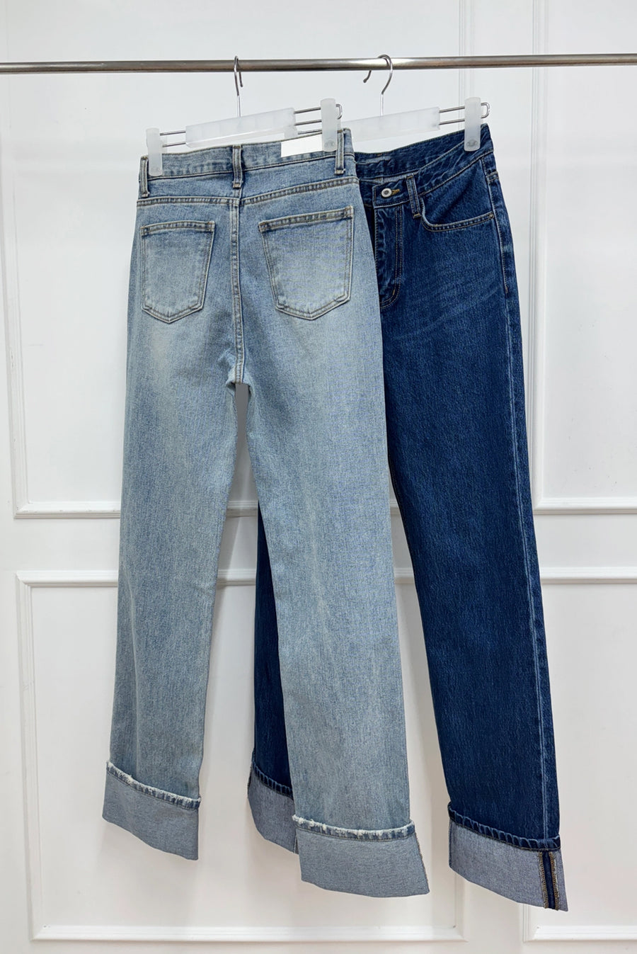 Roll-Up Straight Jeans - Denim