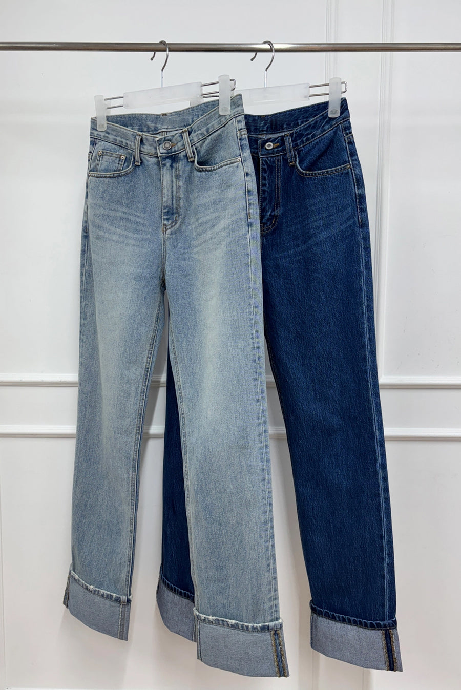 Roll-Up Straight Jeans - Denim