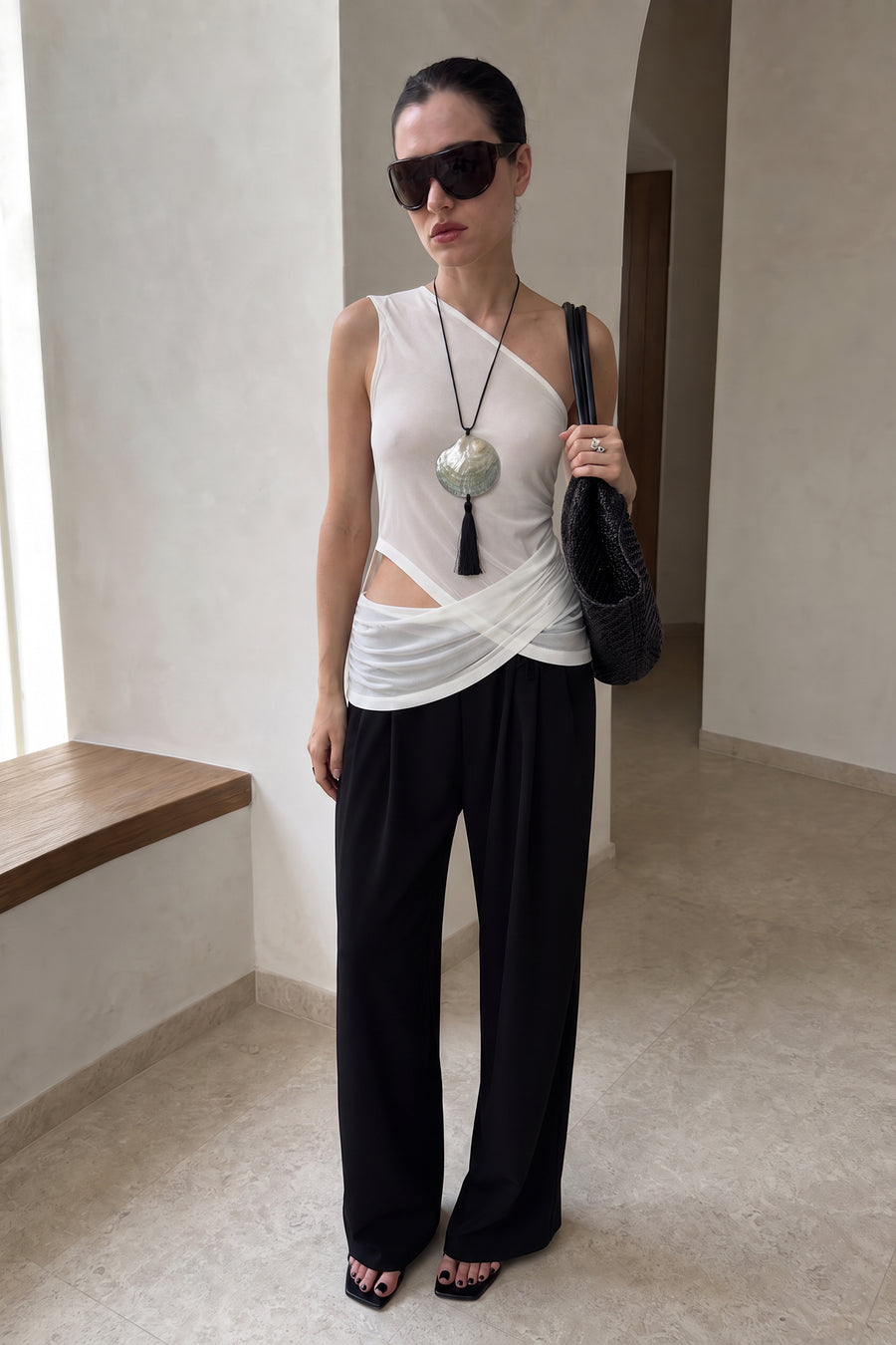 Asymmetric Drape Hem Cutout Tank