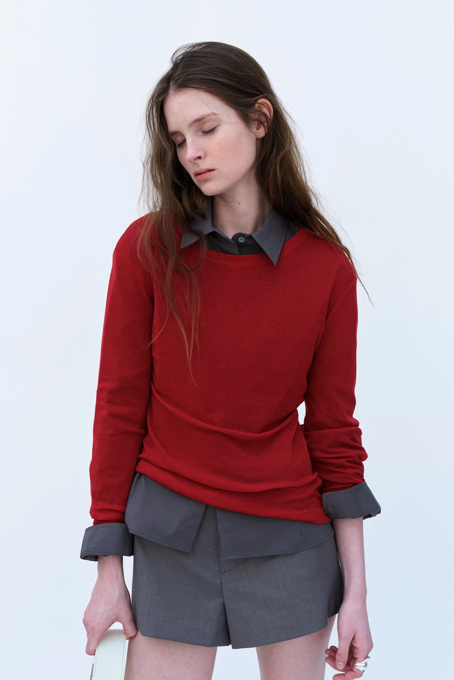 Sheer Long Sleeve T-Shirt - Red