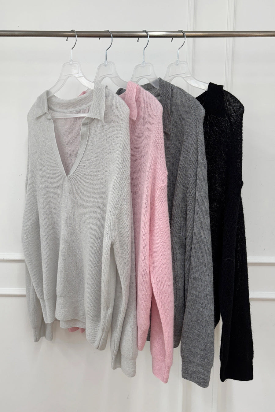 Sheer V-Neck Knit Sweater - Pink