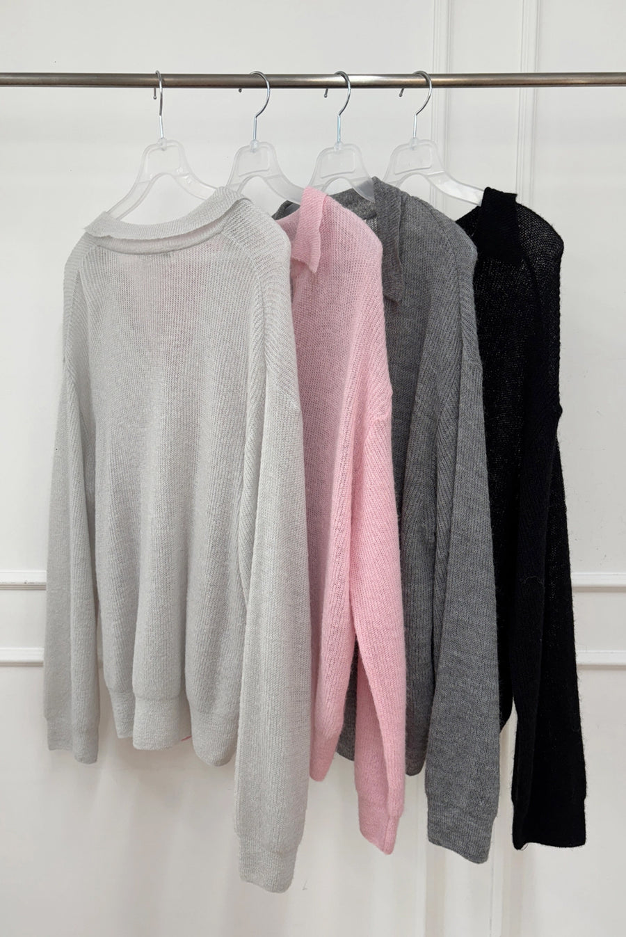 Sheer V-Neck Knit Sweater - Pink